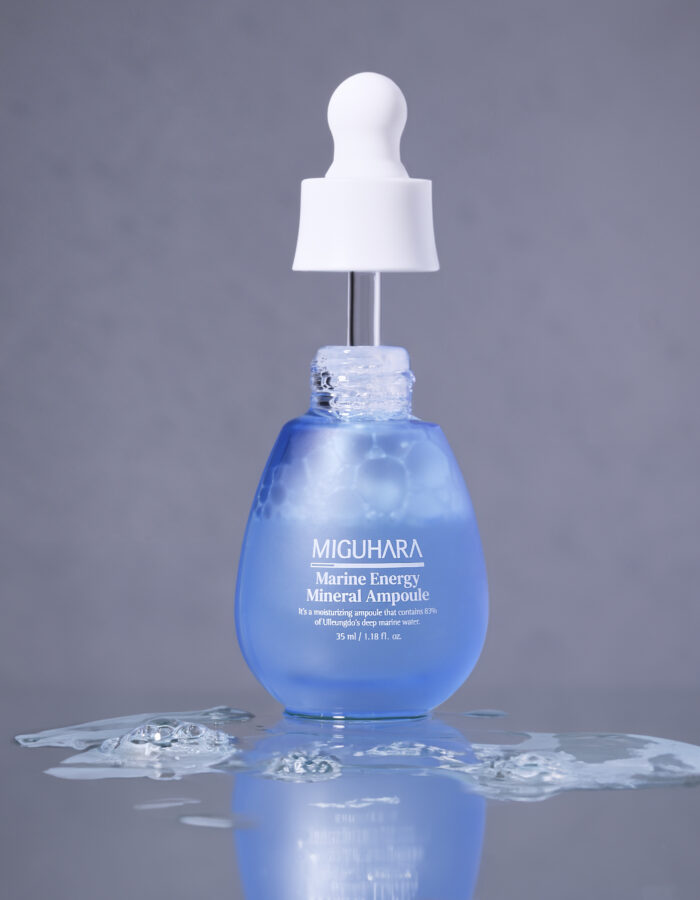 Miguhara Marine Energy Mineral Ampoule, 35mL, in a sophisticated glass bottle with a dropper for easy application. Infused with marine-derived minerals, this ampoule hydrates, nourishes, and revitalizes the skin, perfect for enhancing a radiant and healthy complexion.