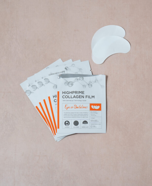 Dermarssance Collagen Film Eye and Smile Line packets layed out flat
