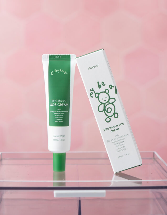 Elleybear DPG Barrier SOS Cream Tube with a packing box leaning on the right side