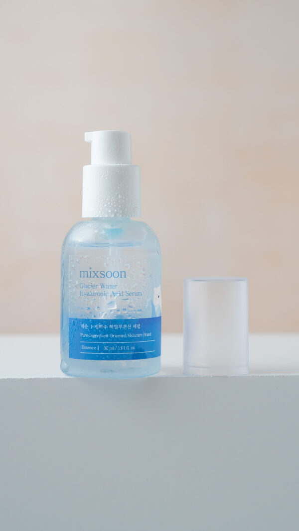 A bottle of Glacier Water Hyaluronic Acid Serum from Mixsoon