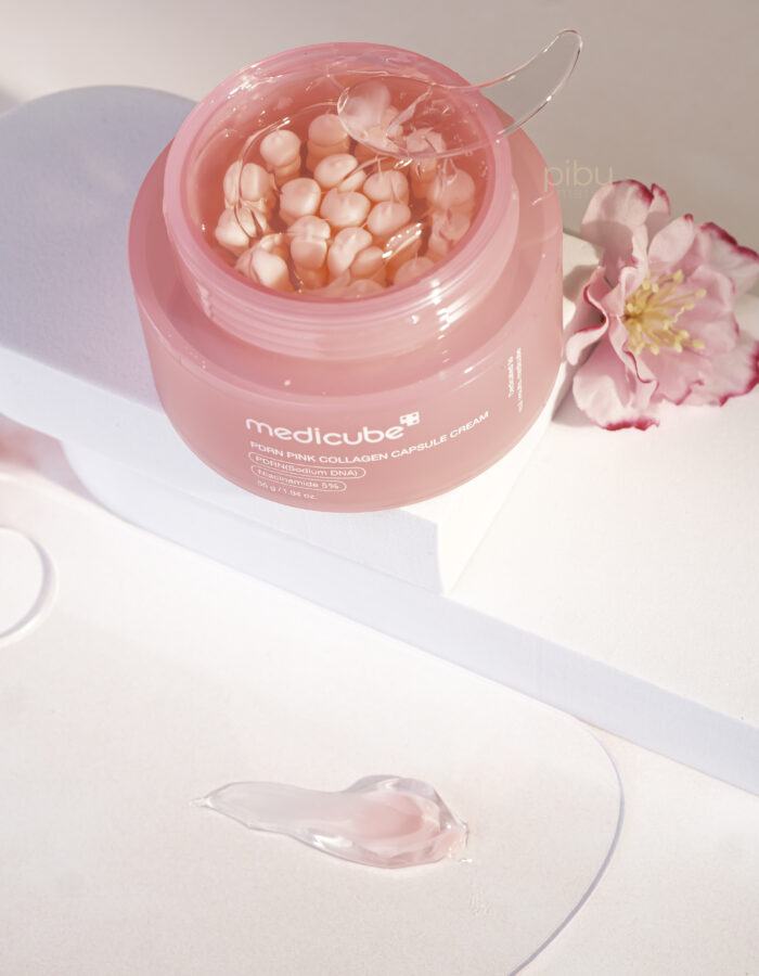 PDRN Pink Collagen Capsule smeared on clear palette