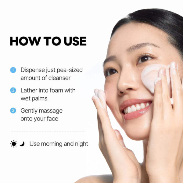 A graphic with instructions on how to use the Roundlab Dokdo Cleanser