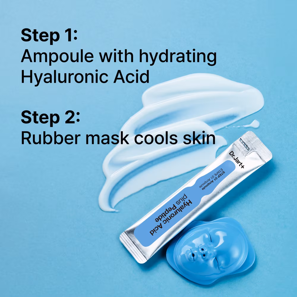 Dr Jart Cryo Rubber Moisturizing Mask ampoule smeared with 2 step instructions