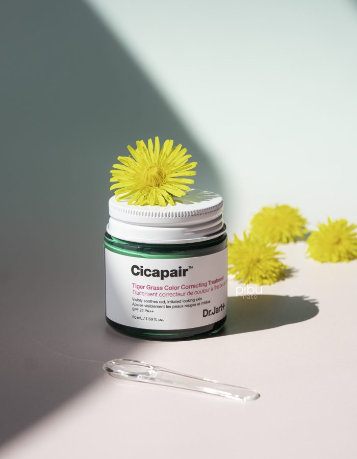 Dr Jart Cicapair Tiger Grass Color correcting treatment cream with dandelions around
